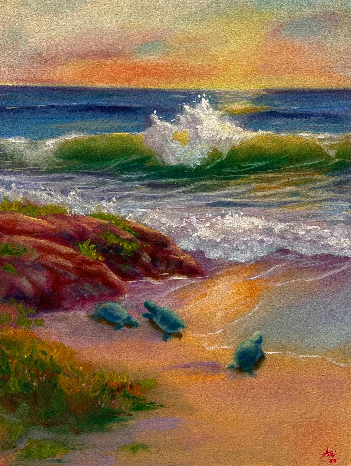 “Ocean Shore Turtles” —Museum-Quality Fine Art Print